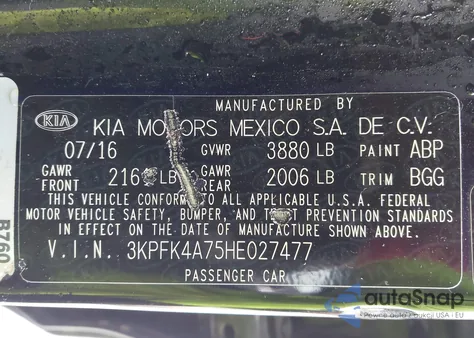 2017 Kia Forte Lx из США, поврежденный, VIN 3KPFK4A75HE027477